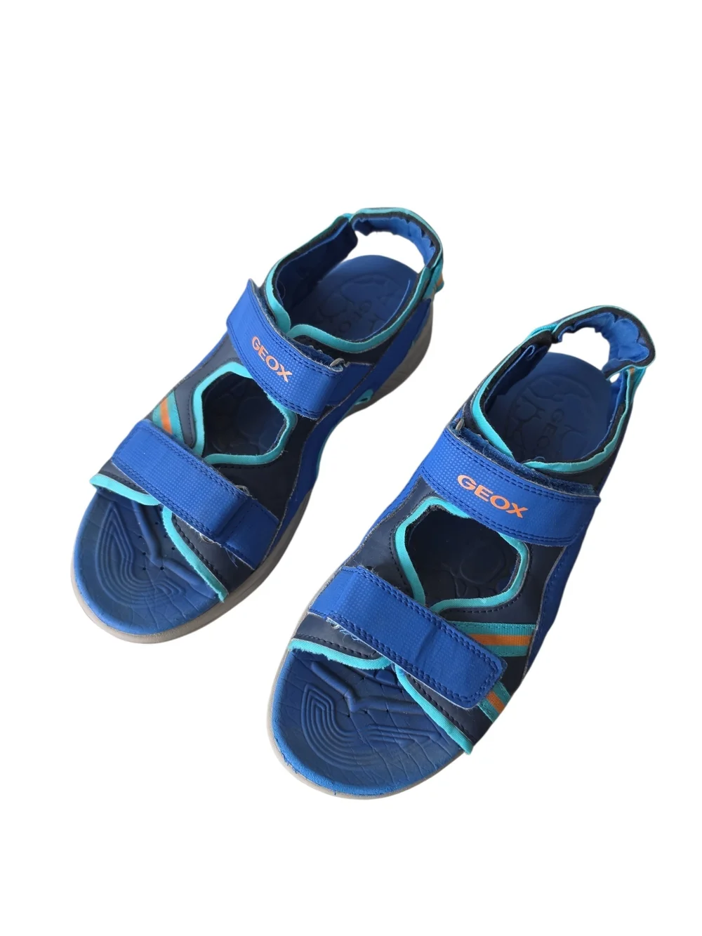 Geox Kids Navy Blue and Teal Sport Sandals with Orange Accent
